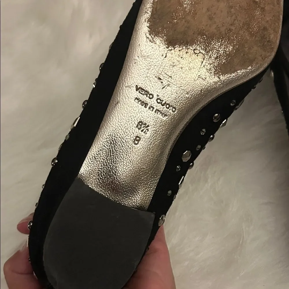 Emy mack black suede embelished flats size 8 1/2